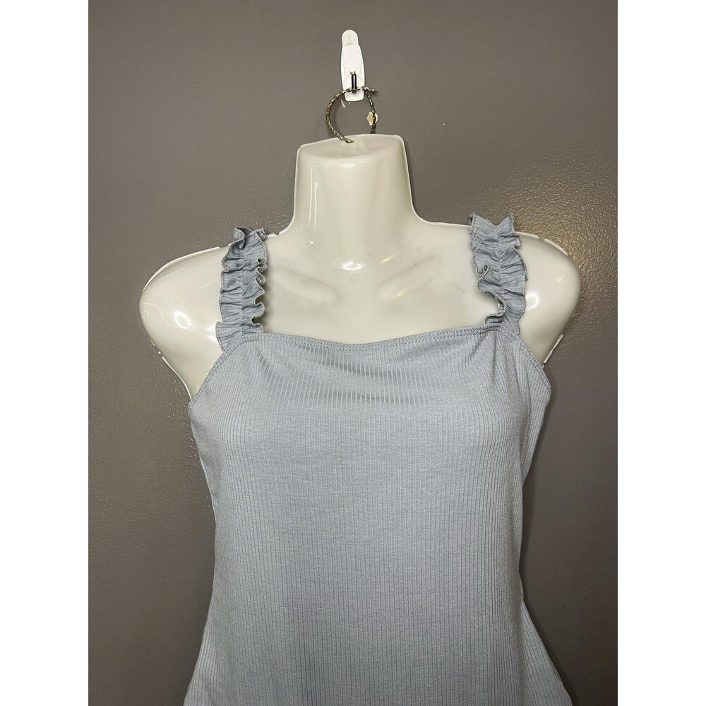 2 Saints Bodysuit Womens Medium Blue Ribbed Ruffle Strap Stretch One Piece